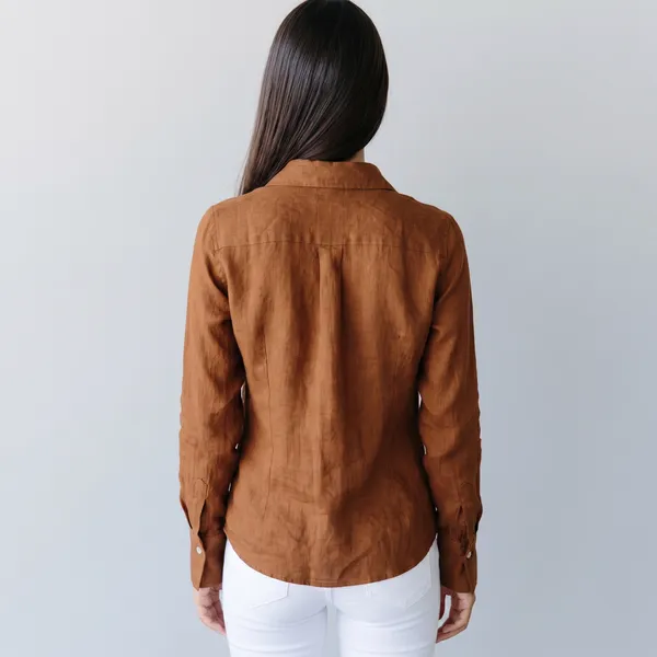 Rust_Brown_100%_Pure_Linen_Shirt_For_Women'S