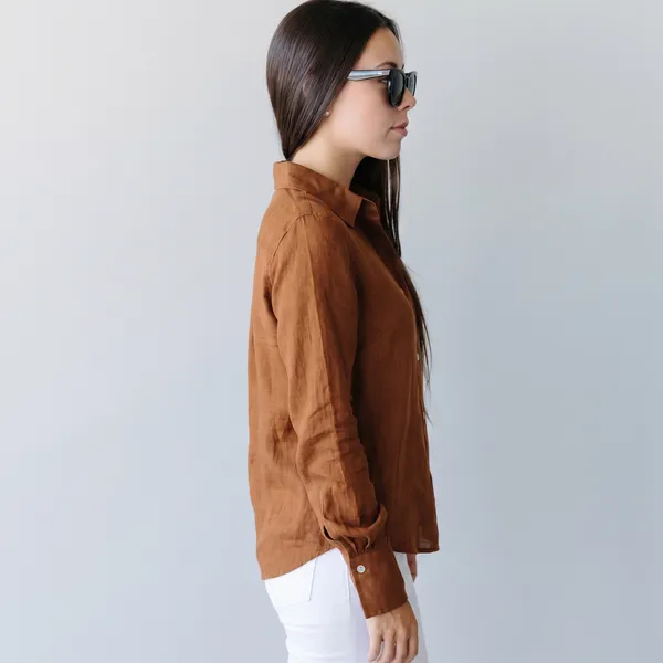 Rust_Brown_100%_Pure_Linen_Shirt_For_Women'S
