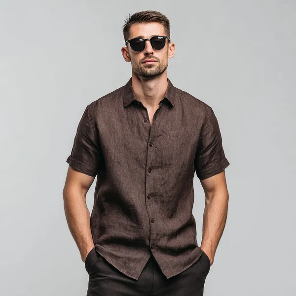 Light_&_Breezy_Dark_Brown_Half-Sleeve_Linen_Shirt_Men