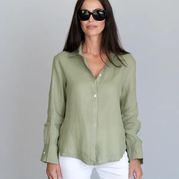 Sage_Green_100%_Pure_Linen_Shirt_For_Women'S