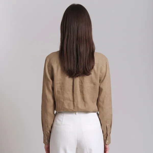 Sandy_Brown_100%_Pure_Linen_Shirt_For_Women'S