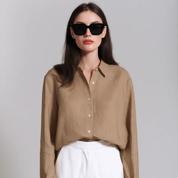 Sandy_Brown_100%_Pure_Linen_Shirt_For_Women'S