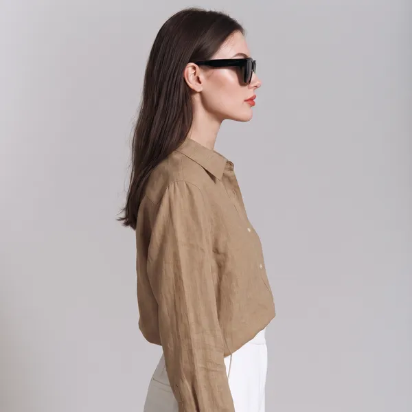 Sandy_Brown_100%_Pure_Linen_Shirt_For_Women'S