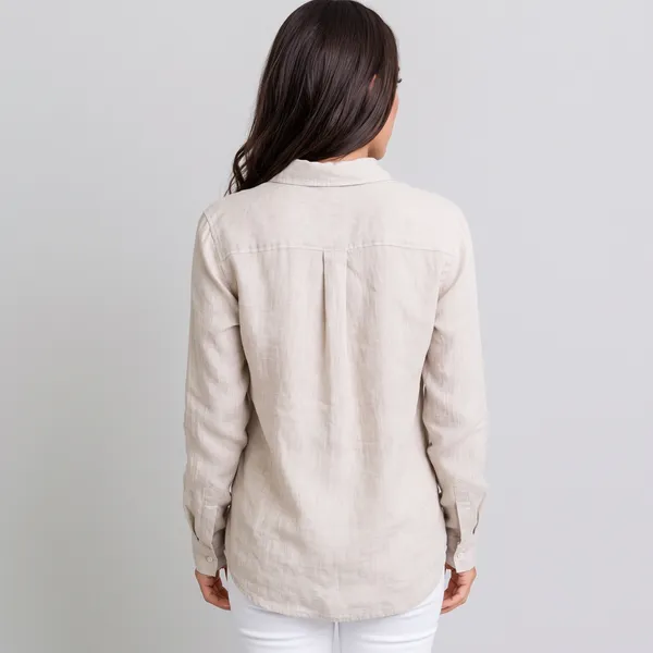 Stone_Beige_100%_Pure_Linen_Shirt_For_Women'S
