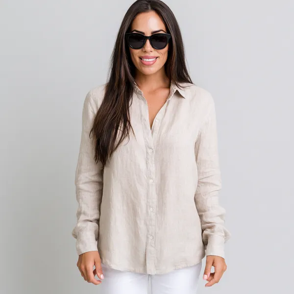 Stone_Beige_100%_Pure_Linen_Shirt_For_Women'S