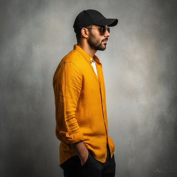 Classic_Turmeric_Orange_Pure_Linen_Mandarin_Collar_Shirt_For_Men'S