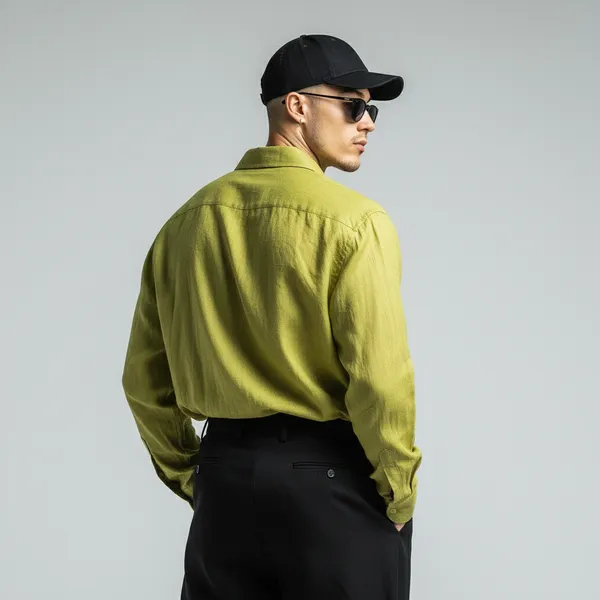 Men'S_Fluorescent_Green_Pure_Linen_Shirt