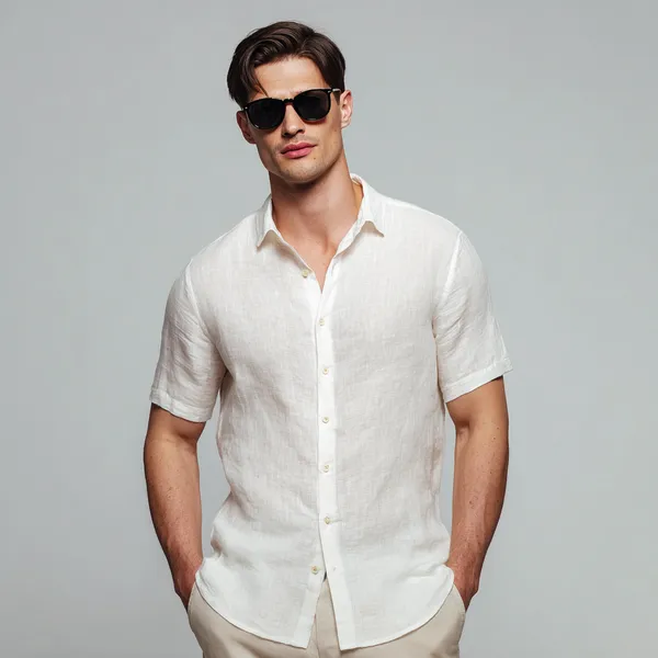 Lightweight_Half_Sleeve_Off-White_Linen_Shirt_Men