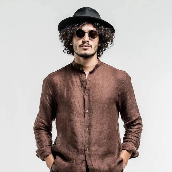 Men'S_Light_Brown_Pure_100%_Linen_Mandarin_Collar_Shirt