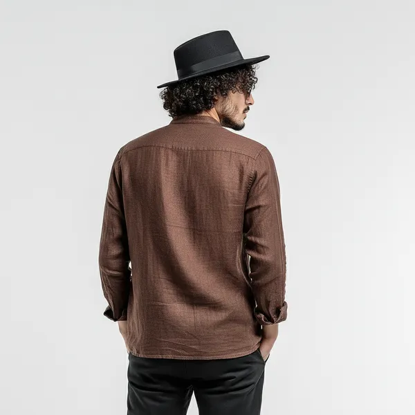Men'S_Light_Brown_Pure_100%_Linen_Mandarin_Collar_Shirt