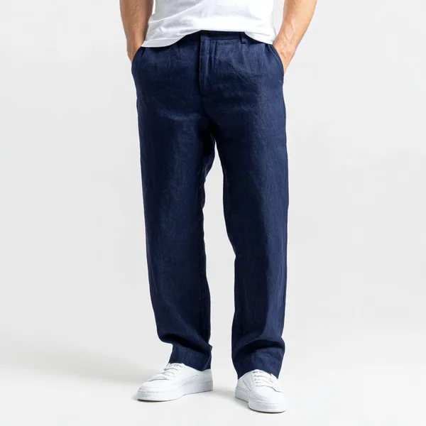 Navy_Blue_Pure_Linen_Resort_&_Beach_Wear_Trouser_For_Men