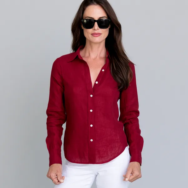Wine_Red_100%_Pure_Linen_Shirt_For_Women'S