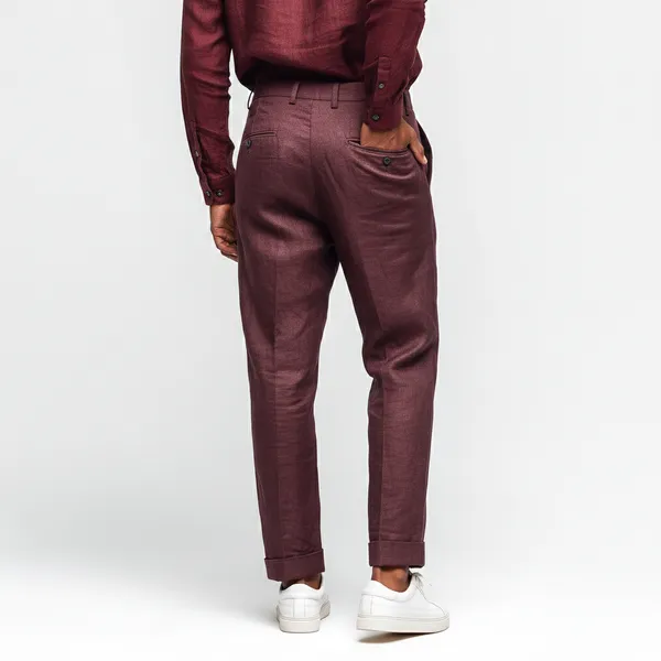 Wine_100%_European_Linen_Tailored_Pants_Men