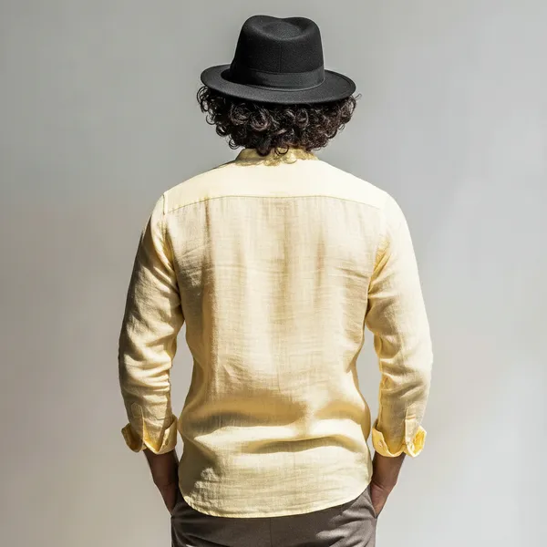 Signature_Lemon_Yellow_100%_Pure_Linen_Mandarin_Collar_Shirt