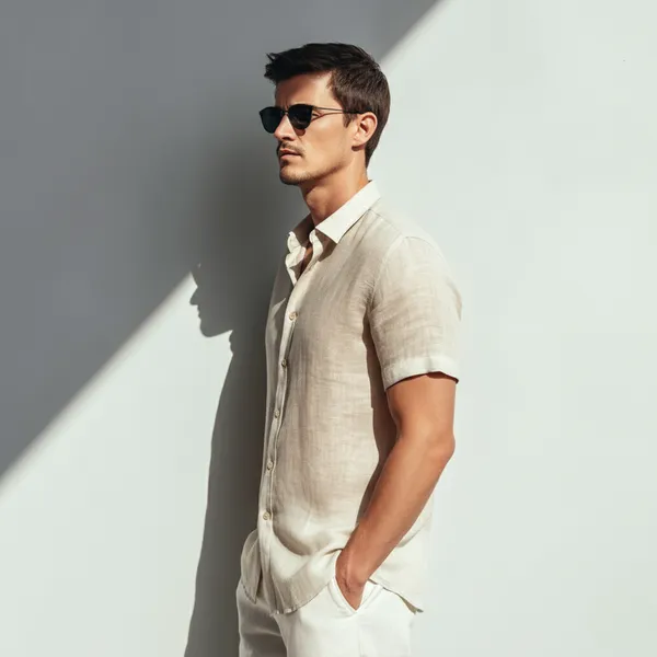 Featherlight_Beige_Half-Sleeve_Linen_Shirt_Men