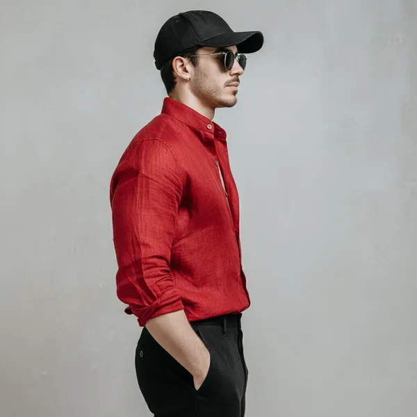 Men'S_Dusty_Rose_Pure_100%_Linen_Mandarin_Collar_Shirt
