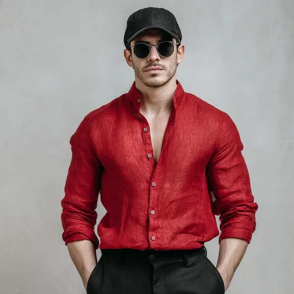 Men'S_Dusty_Rose_Pure_100%_Linen_Mandarin_Collar_Shirt