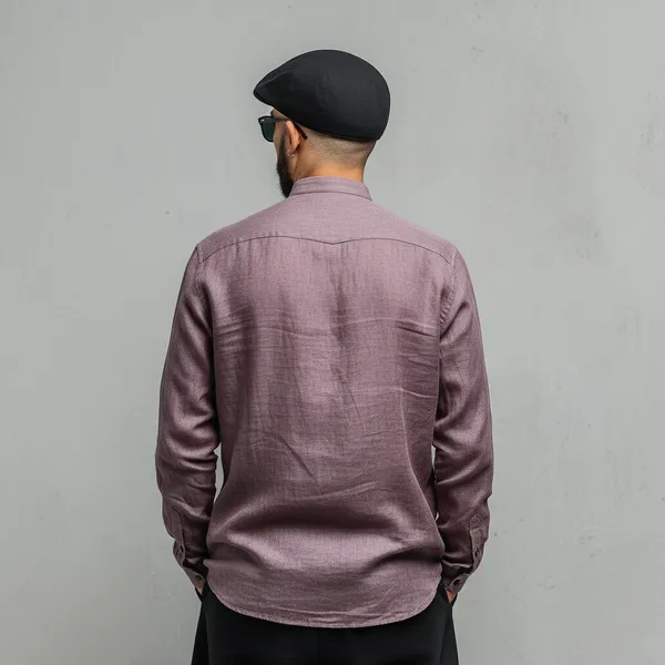 Men'S_Rich_Light_Purple_100%_Pure_Linen_Mandarin_Collar_Shirt