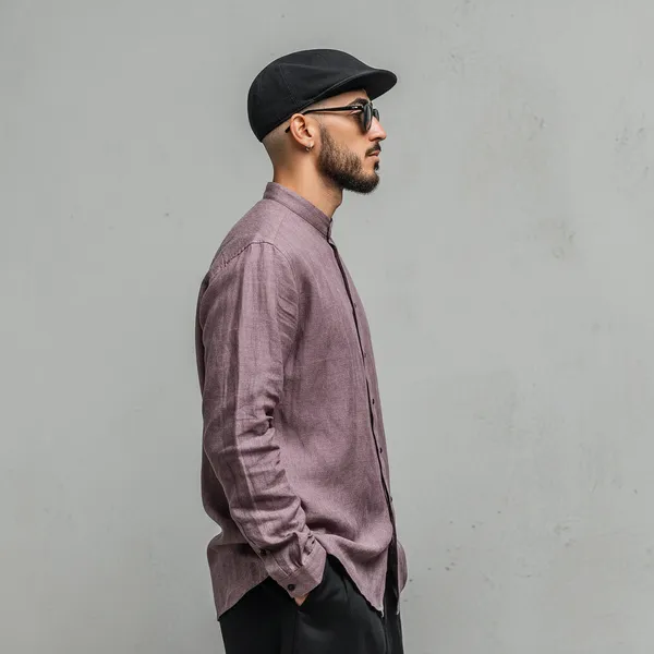 Men'S_Rich_Light_Purple_100%_Pure_Linen_Mandarin_Collar_Shirt