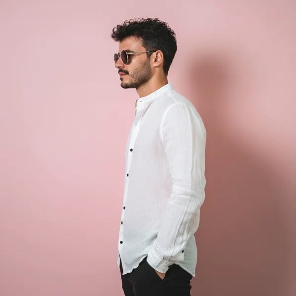 Signature_White_100%_Pure_Linen_Mandarin_Collar_Shirt