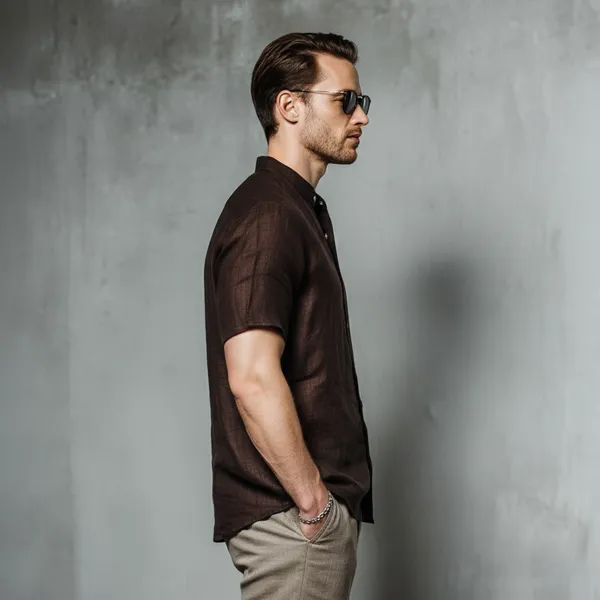 Rich_Brown_Half_Sleeve_Linen_Shirt_For_Men