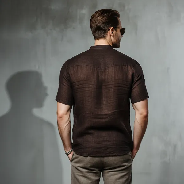 Rich_Brown_Half_Sleeve_Linen_Shirt_For_Men