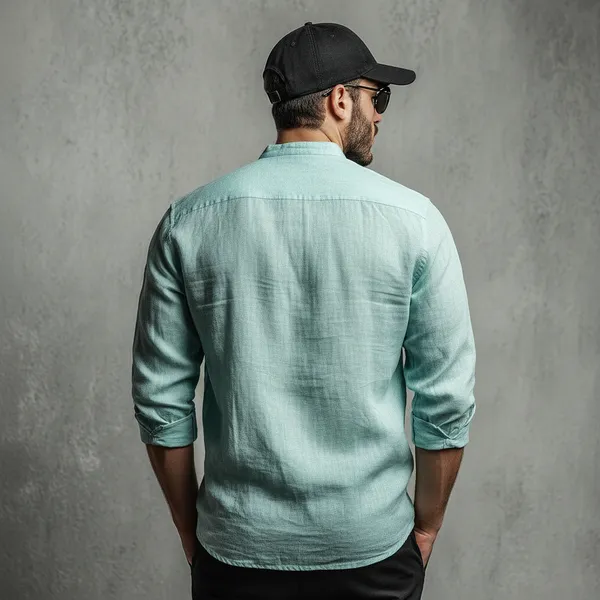 Signature_Aqua_Blue_100%_Pure_Mandarin_Collar_Linen_Shirt
