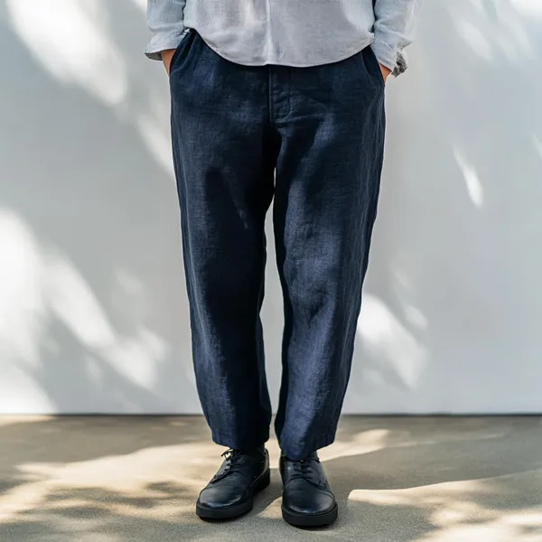 Dark_Blue_Pure_Linen_Resort_&_Beach_Wear_Trouser_For_Men