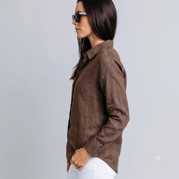 Coffee_Brown_100%_Pure_Linen_Shirt_For_Women'S