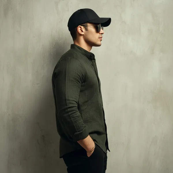 The_Essential_Dark_Green_Pure_100%_Linen_Mandarin_Collar_Shirt_For_Men'S