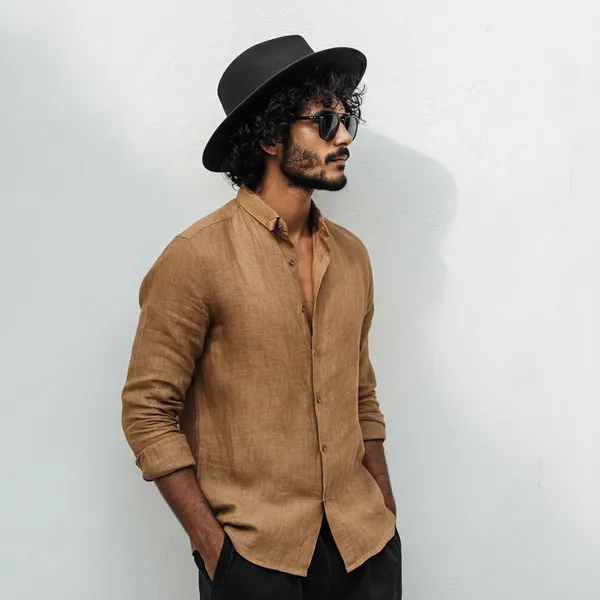 Men'S_Sand_Brown_Pure_Linen_Shirt