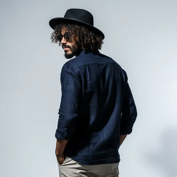 Men'S_Deep_Blue_Pure_100%_Linen_Mandarin_Collar_Shirt