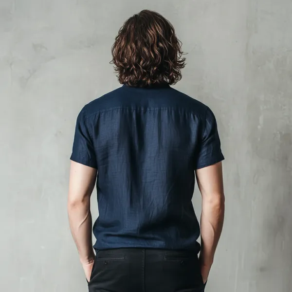 The_Versatile_Dark_Navy_Blue_Half_Sleeve_Linen_Shirt_For_Men
