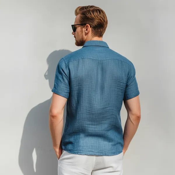 Medium_Blue_Half_Sleeve_Linen_Shirt_For_Men