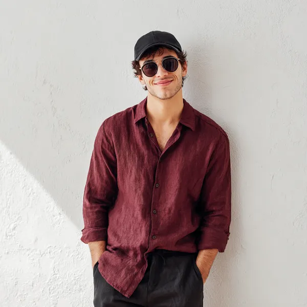 Burgundy_Pure_Linen_Shirt_For_Men