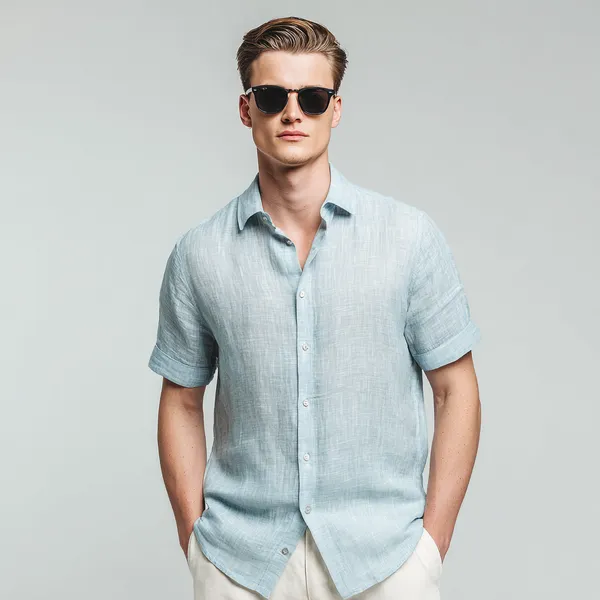 Light_&_Breezy_Baby_Blue_Half-Sleeve_Linen_Shirt_Men