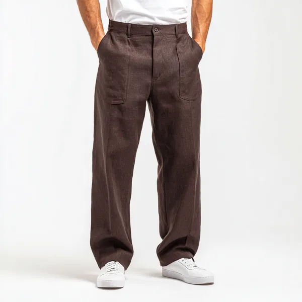 Brown_Pure_Linen_Resort_&_Beach_Wear_Trouser_For_Men