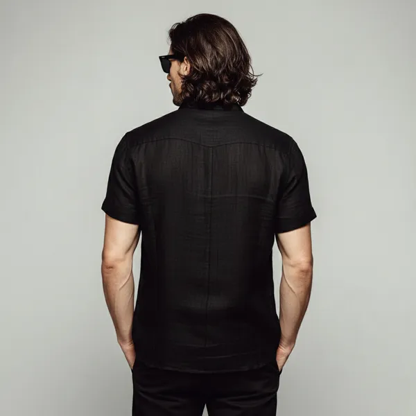 The_Versatile_Black_Half_Sleeve_Linen_Shirt_For_Men