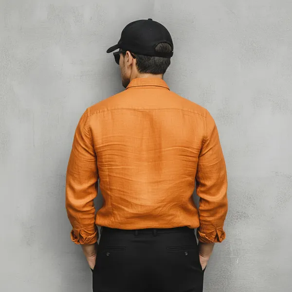 Signature_Ochre_Orange_Gray_100%_Pure_Linen_Shirt
