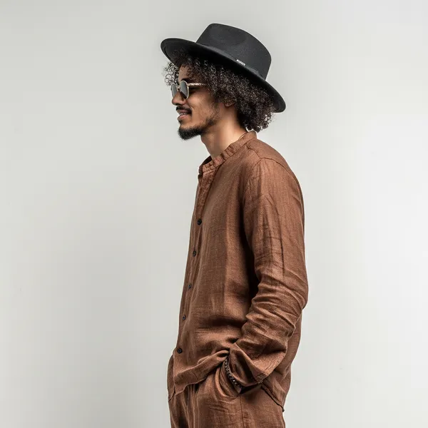 Men'S_Dark_Chocolate_Pure_Linen_Mandarin_Collar_Shirt