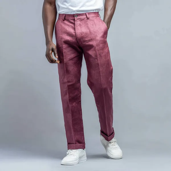 Burgundy_100%_European_Linen_Tailored_Pants_Men