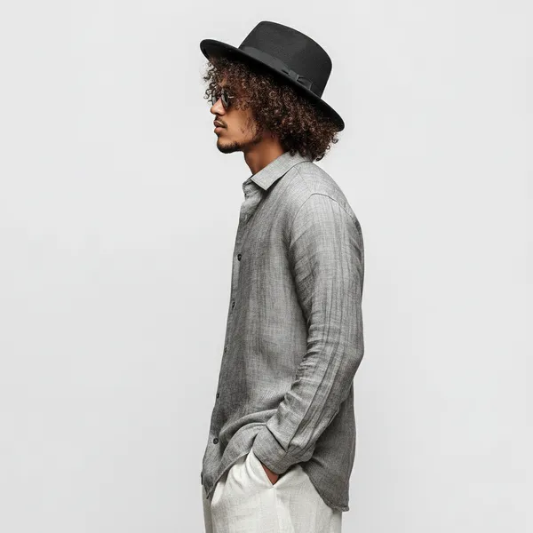 Silver_Pure_100%_Linen_Shirt_For_Men'S