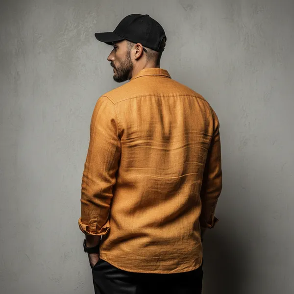 Men'S_Burnt_Orange-Yellow_Pure_100%_Linen_Shirt