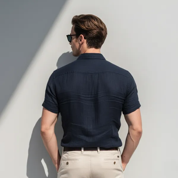 Deep_Navy_Blue_Half_Sleeve_Linen_Shirt_For_Men