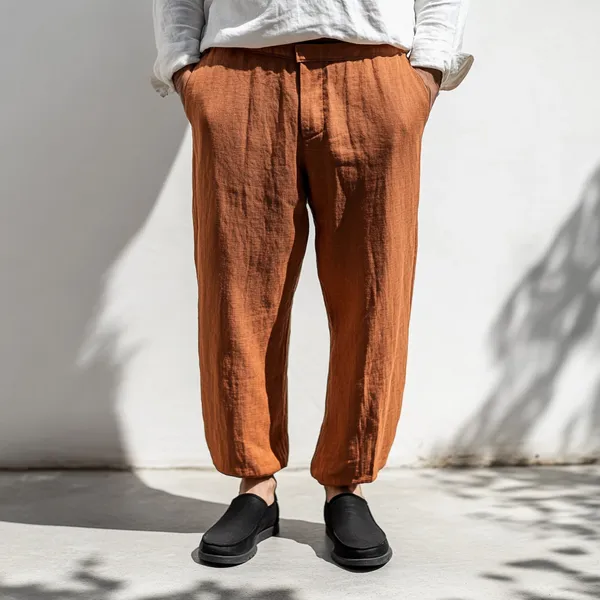 Rust_Pure_Linen_Resort_&_Beach_Wear_Trouser_For_Men