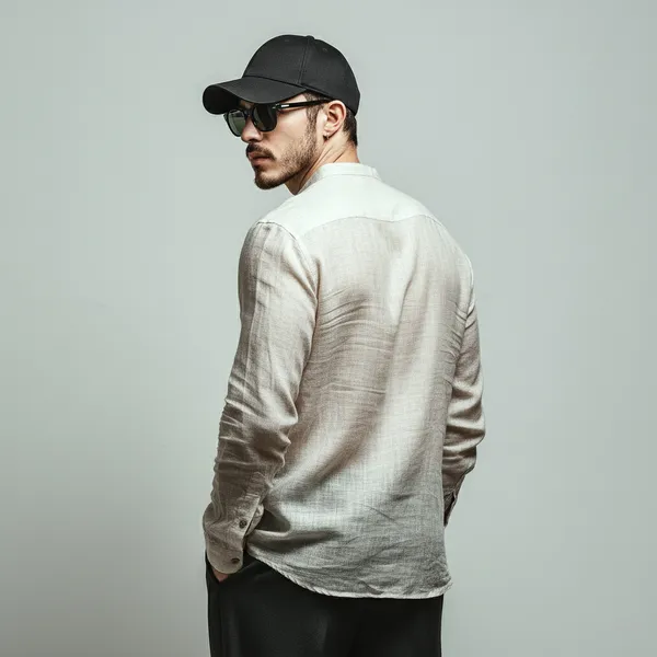 The_Essential__Ash_Grey_Pure_Linen_Mandarin_Collar_Shirt_For_Men'S