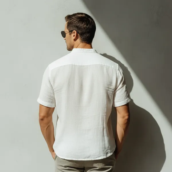 Men'S_Half_Sleeve_White_Linen_Shirt