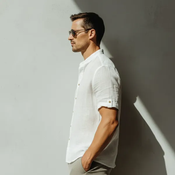 Men'S_Half_Sleeve_White_Linen_Shirt