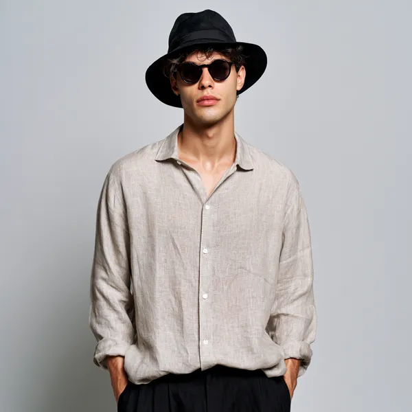 Men'S_Classic_Greige_Beige_100%_Pure_Linen_Shirt