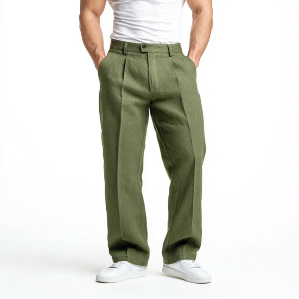 Light_Olive_Green_Pure_Linen_Resort_&_Beach_Wear_Trouser_For_Men